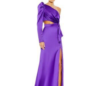 Mac Duggal Purple One Sleeve Cut Out Side Knot Gown - Size 4